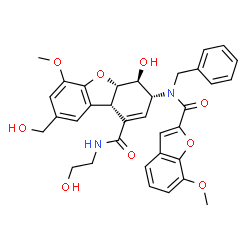 ChemSpider 2D Image | (3R,4S,4aS,9bS)-3-{Benzyl[(7-methoxy-1-benzofuran-2-yl)carbonyl]amino}-4-hydroxy-N-(2-hydroxyethyl)-8-(hydroxymethyl)-6-methoxy-3,4,4a,9b-tetrahydrodibenzo[b,d]furan-1-carboxamide | C34H34N2O9