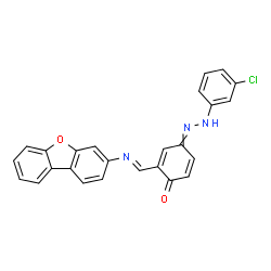 ChemSpider 2D Image | 4-[(3-Chlorophenyl)hydrazono]-2-[(E)-(dibenzo[b,d]furan-3-ylimino)methyl]-2,5-cyclohexadien-1-one | C25H16ClN3O2
