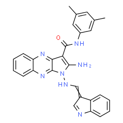 ChemSpider 2D Image | 2-Amino-N-(3,5-dimethylphenyl)-1-[(3H-indol-3-ylidenemethyl)amino]-1H-pyrrolo[2,3-b]quinoxaline-3-carboxamide | C28H23N7O