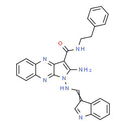 ChemSpider 2D Image | 2-Amino-1-[(3H-indol-3-ylidenemethyl)amino]-N-(2-phenylethyl)-1H-pyrrolo[2,3-b]quinoxaline-3-carboxamide | C28H23N7O