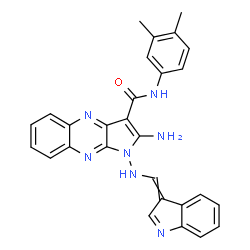 ChemSpider 2D Image | 2-Amino-N-(3,4-dimethylphenyl)-1-[(3H-indol-3-ylidenemethyl)amino]-1H-pyrrolo[2,3-b]quinoxaline-3-carboxamide | C28H23N7O