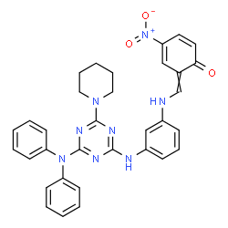 ChemSpider 2D Image | 6-{[(3-{[4-(Diphenylamino)-6-(1-piperidinyl)-1,3,5-triazin-2-yl]amino}phenyl)amino]methylene}-4-nitro-2,4-cyclohexadien-1-one | C33H30N8O3