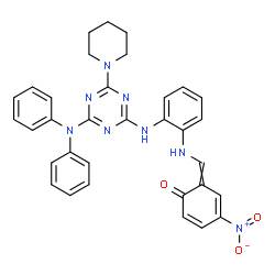 ChemSpider 2D Image | 6-{[(2-{[4-(Diphenylamino)-6-(1-piperidinyl)-1,3,5-triazin-2-yl]amino}phenyl)amino]methylene}-4-nitro-2,4-cyclohexadien-1-one | C33H30N8O3