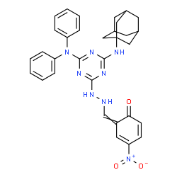 ChemSpider 2D Image | 6-({2-[4-(Adamantan-1-ylamino)-6-(diphenylamino)-1,3,5-triazin-2-yl]hydrazino}methylene)-4-nitro-2,4-cyclohexadien-1-one | C32H32N8O3