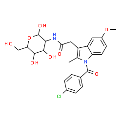 ChemSpider 2D Image | 2-({[1-(4-Chlorobenzoyl)-5-methoxy-2-methyl-1H-indol-3-yl]acetyl}amino)-2-deoxyhexopyranose | C25H27ClN2O8