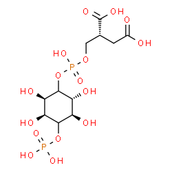 ChemSpider 2D Image | (2R)-2-{[(Hydroxy{[(2R,3R,5S,6R)-2,3,5,6-tetrahydroxy-4-(phosphonooxy)cyclohexyl]oxy}phosphoryl)oxy]methyl}succinic acid | C11H20O16P2