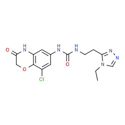 ChemSpider 2D Image | 1-(8-Chloro-3-oxo-3,4-dihydro-2H-1,4-benzoxazin-6-yl)-3-[2-(4-ethyl-4H-1,2,4-triazol-3-yl)ethyl]urea | C15H17ClN6O3