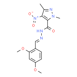 ChemSpider 2D Image | N'-[(E)-(2,4-Dimethoxyphenyl)methylene]-1,3-dimethyl-4-nitro-1H-pyrazole-5-carbohydrazide | C15H17N5O5
