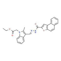 ChemSpider 2D Image | Ethyl (2-methyl-3-{(E)-[(naphtho[2,1-b]furan-2-ylcarbonyl)hydrazono]methyl}-1H-indol-1-yl)acetate | C27H23N3O4