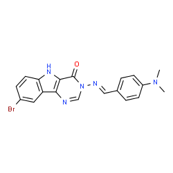 ChemSpider 2D Image | 8-Bromo-3-{(E)-[4-(dimethylamino)benzylidene]amino}-3,5-dihydro-4H-pyrimido[5,4-b]indol-4-one | C19H16BrN5O