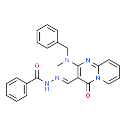 ChemSpider 2D Image | N'-[(E)-{2-[Benzyl(methyl)amino]-4-oxo-4H-pyrido[1,2-a]pyrimidin-3-yl}methylene]benzohydrazide | C24H21N5O2