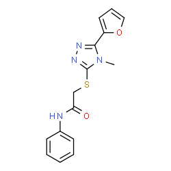 ChemSpider 2D Image | 2-{[5-(2-Furyl)-4-methyl-4H-1,2,4-triazol-3-yl]sulfanyl}-N-phenylacetamide | C15H14N4O2S