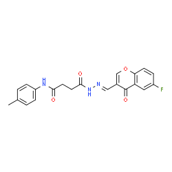 ChemSpider 2D Image | 4-{(2E)-2-[(6-Fluoro-4-oxo-4H-chromen-3-yl)methylene]hydrazino}-N-(4-methylphenyl)-4-oxobutanamide | C21H18FN3O4