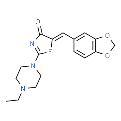ChemSpider 2D Image | (5Z)-5-(1,3-Benzodioxol-5-ylmethylene)-2-(4-ethyl-1-piperazinyl)-1,3-thiazol-4(5H)-one | C17H19N3O3S