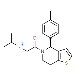 ChemSpider 2D Image | N-{2-[(4S)-4-(4-Methylphenyl)-6,7-dihydrothieno[3,2-c]pyridin-5(4H)-yl]-2-oxoethyl}-2-propanaminium | C19H25N2OS