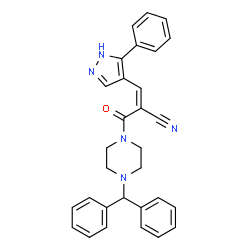 ChemSpider 2D Image | (2Z)-2-{[4-(Diphenylmethyl)-1-piperazinyl]carbonyl}-3-(5-phenyl-1H-pyrazol-4-yl)acrylonitrile | C30H27N5O
