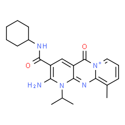 ChemSpider 2D Image | 2-Amino-3-(cyclohexylcarbamoyl)-1-isopropyl-10-methyl-5-oxo-1,5-dihydrodipyrido[1,2-a:2',3'-d]pyrimidin-6-ium | C22H28N5O2
