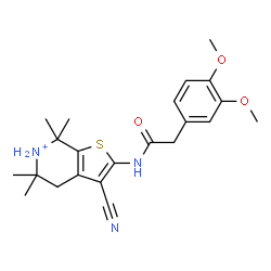 ChemSpider 2D Image | 3-Cyano-2-{[(3,4-dimethoxyphenyl)acetyl]amino}-5,5,7,7-tetramethyl-4,5,6,7-tetrahydrothieno[2,3-c]pyridin-6-ium | C22H28N3O3S