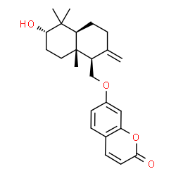 ChemSpider 2D Image | 7-{[(1R,4aS,6S,8aR)-6-Hydroxy-5,5,8a-trimethyl-2-methylenedecahydro-1-naphthalenyl]methoxy}-2H-chromen-2-one | C24H30O4