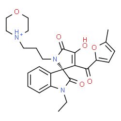 ChemSpider 2D Image | 4-{3-[(3R)-1-Ethyl-4'-hydroxy-3'-(5-methyl-2-furoyl)-2,5'-dioxo-1,2-dihydrospiro[indole-3,2'-pyrrol]-1'(5'H)-yl]propyl}morpholin-4-ium | C26H30N3O6