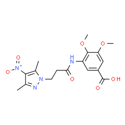 ChemSpider 2D Image | 3-{[3-(3,5-Dimethyl-4-nitro-1H-pyrazol-1-yl)propanoyl]amino}-4,5-dimethoxybenzoic acid | C17H20N4O7