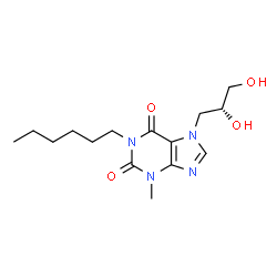 ChemSpider 2D Image | 7-[(2R)-2,3-Dihydroxypropyl]-1-hexyl-3-methyl-3,7-dihydro-1H-purine-2,6-dione | C15H24N4O4
