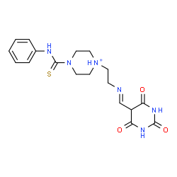 ChemSpider 2D Image | 4-(Phenylcarbamothioyl)-1-(2-{(E)-[(2,4,6-trioxohexahydro-5-pyrimidinyl)methylene]amino}ethyl)piperazin-1-ium | C18H23N6O3S
