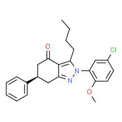 ChemSpider 2D Image | (6R)-3-Butyl-2-(5-chloro-2-methoxyphenyl)-6-phenyl-2,5,6,7-tetrahydro-4H-indazol-4-one | C24H25ClN2O2