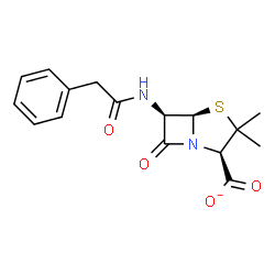 ChemSpider 2D Image | (2R,5R,6R)-3,3-Dimethyl-7-oxo-6-[(phenylacetyl)amino]-4-thia-1-azabicyclo[3.2.0]heptane-2-carboxylate | C16H17N2O4S