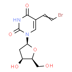 ChemSpider 2D Image | 5-(2-Bromovinyl)-1-(2-deoxy-beta-L-threo-pentofuranosyl)-2,4(1H,3H)-pyrimidinedione | C11H13BrN2O5