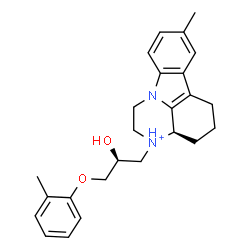 ChemSpider 2D Image | (3aR)-3-[(2S)-2-Hydroxy-3-(2-methylphenoxy)propyl]-8-methyl-2,3,3a,4,5,6-hexahydro-1H-pyrazino[3,2,1-jk]carbazol-3-ium | C25H31N2O2