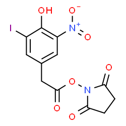 ChemSpider 2D Image | 1-((4-Hydroxy-3-iodo-5-nitrophenyl)acetoxy)-2,5-pyrrolidinedione | C12H9IN2O7