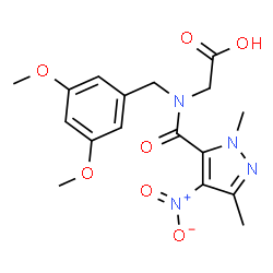 ChemSpider 2D Image | N-(3,5-Dimethoxybenzyl)-N-[(1,3-dimethyl-4-nitro-1H-pyrazol-5-yl)carbonyl]glycine | C17H20N4O7