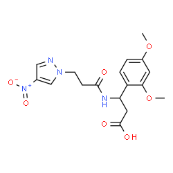 ChemSpider 2D Image | 3-(2,4-Dimethoxyphenyl)-3-{[3-(4-nitro-1H-pyrazol-1-yl)propanoyl]amino}propanoic acid | C17H20N4O7