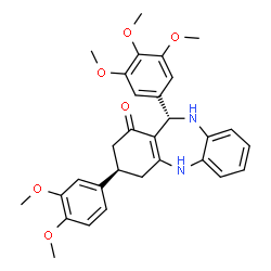 ChemSpider 2D Image | (3R,11S)-3-(3,4-Dimethoxyphenyl)-11-(3,4,5-trimethoxyphenyl)-2,3,4,5,10,11-hexahydro-1H-dibenzo[b,e][1,4]diazepin-1-one | C30H32N2O6
