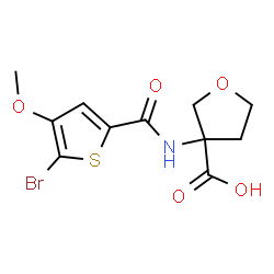 ChemSpider 2D Image | 3-{[(5-Bromo-4-methoxy-2-thienyl)carbonyl]amino}tetrahydro-3-furancarboxylic acid | C11H12BrNO5S