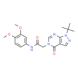 ChemSpider 2D Image | N-(3,4-Dimethoxyphenyl)-2-[1-(2-methyl-2-propanyl)-4-oxo-1,4-dihydro-5H-pyrazolo[3,4-d]pyrimidin-5-yl]acetamide | C19H23N5O4