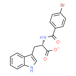 ChemSpider 2D Image | (2S)-2-[(4-Bromobenzoyl)amino]-3-(1H-indol-3-yl)propanoate | C18H14BrN2O3