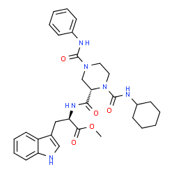 ChemSpider 2D Image | Methyl N-{[(2S)-1-(cyclohexylcarbamoyl)-4-(phenylcarbamoyl)-2-piperazinyl]carbonyl}-D-tryptophanate | C31H38N6O5