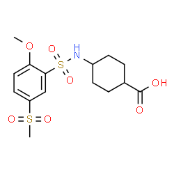 ChemSpider 2D Image | 4-({[2-Methoxy-5-(methylsulfonyl)phenyl]sulfonyl}amino)cyclohexanecarboxylic acid | C15H21NO7S2