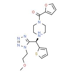 ChemSpider 2D Image | 4-(2-Furoyl)-1-[(S)-[1-(2-methoxyethyl)-1H-tetrazol-5-yl](2-thienyl)methyl]piperazin-1-ium | C18H23N6O3S