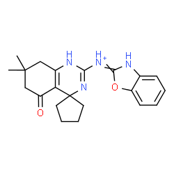 ChemSpider 2D Image | N-(7',7'-Dimethyl-5'-oxo-5',6',7',8'-tetrahydro-1'H-spiro[cyclopentane-1,4'-quinazolin]-2'-yl)-1,3-benzoxazol-2(3H)-iminium | C21H25N4O2
