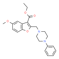 ChemSpider 2D Image | Ethyl 5-methoxy-2-[(4-phenyl-1-piperazinyl)methyl]-1-benzofuran-3-carboxylate | C23H26N2O4