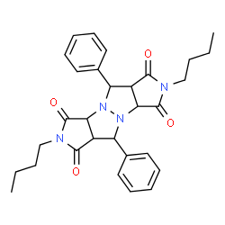 ChemSpider 2D Image | 2,7-Dibutyl-5,10-diphenyltetrahydropyrrolo[3,4-c]pyrrolo[3',4':4,5]pyrazolo[1,2-a]pyrazole-1,3,6,8(2H,3aH,5H,7H)-tetrone | C30H34N4O4