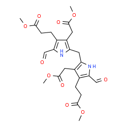 ChemSpider 2D Image | Dimethyl 3,3'-{methylenebis[5-formyl-3-(2-methoxy-2-oxoethyl)-1H-pyrrole-2,4-diyl]}dipropanoate | C25H30N2O10