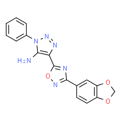 ChemSpider 2D Image | 4-[3-(1,3-Benzodioxol-5-yl)-1,2,4-oxadiazol-5-yl]-1-phenyl-1H-1,2,3-triazol-5-amine | C17H12N6O3
