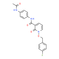 ChemSpider 2D Image | N-(4-Acetamidophenyl)-1-[(4-fluorobenzyl)oxy]-2-oxo-1,2-dihydro-3-pyridinecarboxamide | C21H18FN3O4
