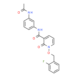 ChemSpider 2D Image | N-(3-Acetamidophenyl)-1-[(2-fluorobenzyl)oxy]-2-oxo-1,2-dihydro-3-pyridinecarboxamide | C21H18FN3O4