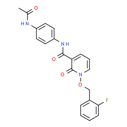 ChemSpider 2D Image | N-(4-Acetamidophenyl)-1-[(2-fluorobenzyl)oxy]-2-oxo-1,2-dihydro-3-pyridinecarboxamide | C21H18FN3O4
