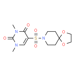 ChemSpider 2D Image | 5-(1,4-Dioxa-8-azaspiro[4.5]dec-8-ylsulfonyl)-1,3-dimethyl-2,4(1H,3H)-pyrimidinedione | C13H19N3O6S